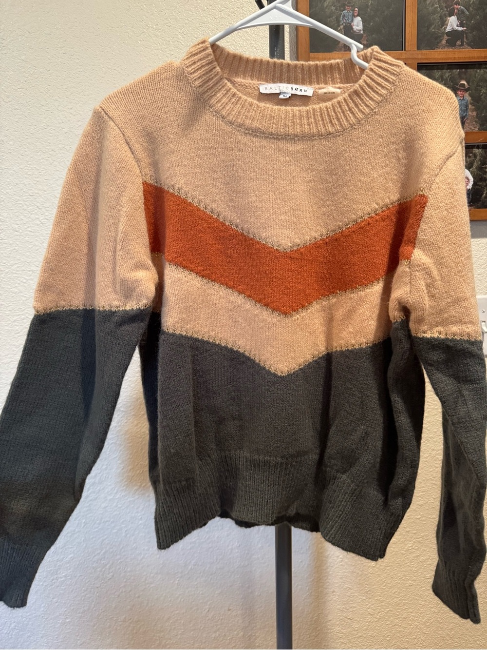 Baltic Born Tan, Rust & Charcoal Chevron Crew Sweater
